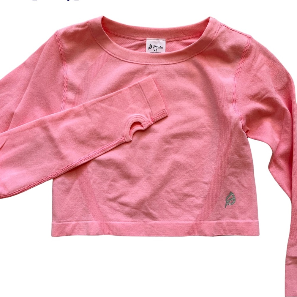 P'tula Peachy Pink Long Sleeve Crop Active "Nora" Top XS